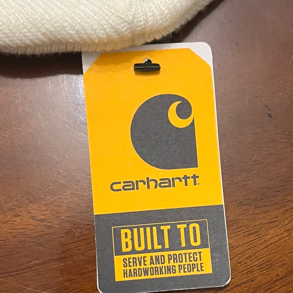 Carhartt Cream Knit Cuffed Beanie with Logo Tag - Picture 2 of 3
